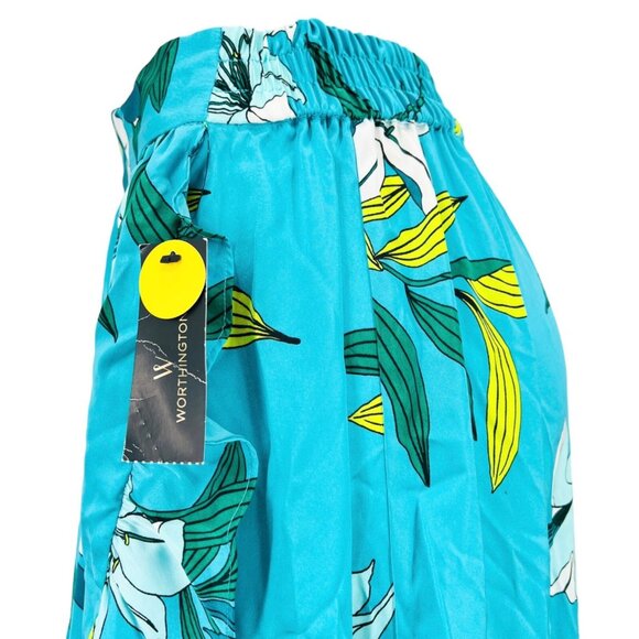 Worthington Maxi Skirt Suma Floral Faux Wrap Ruffle Blue Yellow Flowy Size M - Picture 7 of 10